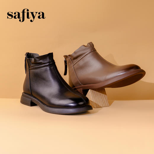 Safiya/索菲娅 2024冬季英伦羊皮方跟后拉链百搭休闲瘦瘦短靴 SF44116009/SF44118009 商品图6