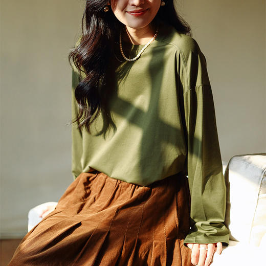 绽放713朵/666T恤匹马棉丝光工艺百搭打底衫圆领宽松减龄多色长袖 商品图1