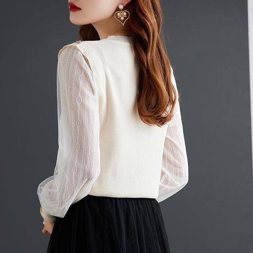娜璐多 蕾丝拼接针织衫女早秋新款2023时尚气质内搭打底上衣女设计感小众 商品图3