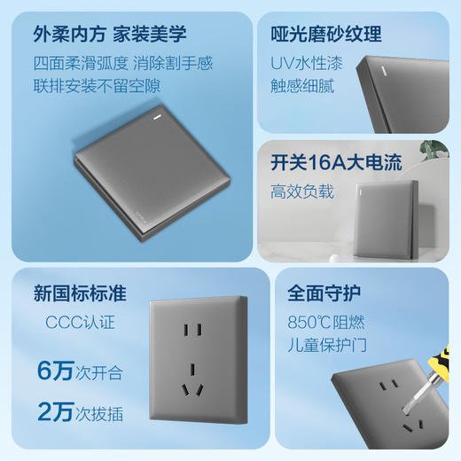 OPPLE欧普照明开关插座W18悦灵星河灰usb空调16A插座五孔10A面板暗装二开多控 商品图1