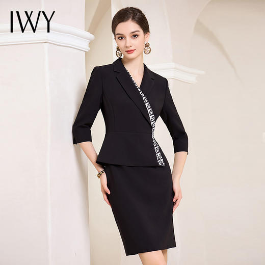 IWY/气质黑色西装连衣裙女初秋款七分袖绑带包臀裙售楼部工作服Q994 商品图5