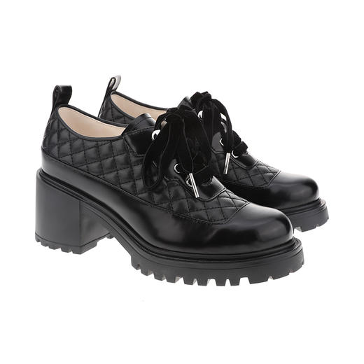 sheme进口牛皮搭配撞色格菱纹车线时尚帅气女士系带乐福鞋可定制 商品图11