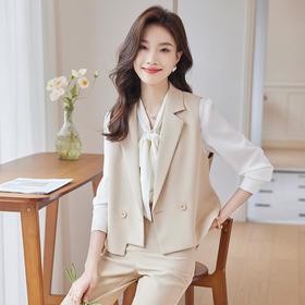 娜璐多 通勤短款马甲小脚裤两件套2023秋季新款休闲简约百搭套装女