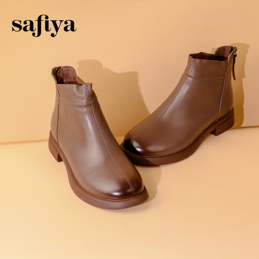 Safiya/索菲娅 2023冬季英伦羊皮方跟后拉链百搭休闲瘦瘦短靴 SF34116009/SF34118009 商品图3
