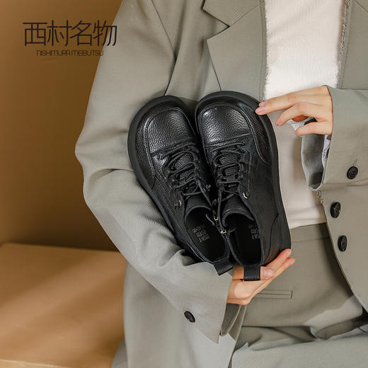 西村名物2023年秋季新款百搭厚底真皮马丁靴平底英伦风圆头休闲T23DS44081 商品图2