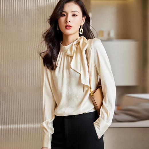 娜璐多 时尚衬衫套裙女2023秋季新款名媛轻熟风洋气蝴蝶结衬衣半身裙套装 商品图0