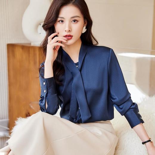 娜璐多 白色衬衫女2023秋季新款飘带设计感气质长袖上衣搭配半身裙两件套 商品图0