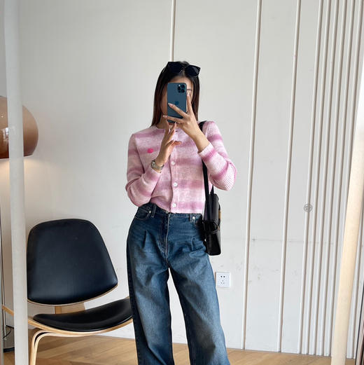 SelfWho粉色羊驼毛开衫针织衫090404 商品图1