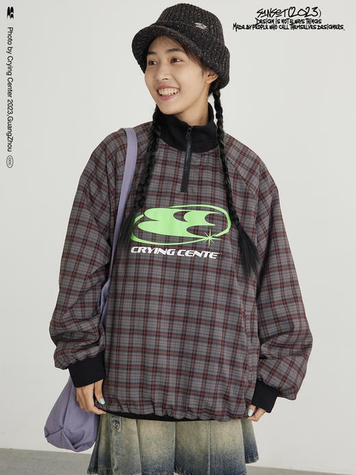 CryingCenter 撞色复古格纹高领棉服套头卫衣夹克 哭喊中心 商品图3