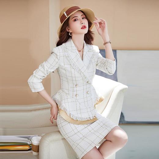 娜璐多 格子高腰裙套装2023春秋休闲气质通勤时尚长袖洋气小香风上衣外套 商品图2