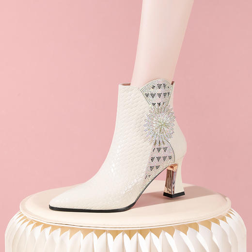 时尚优雅，尖头拼接高跟短靴YSML-A803-341 商品图4