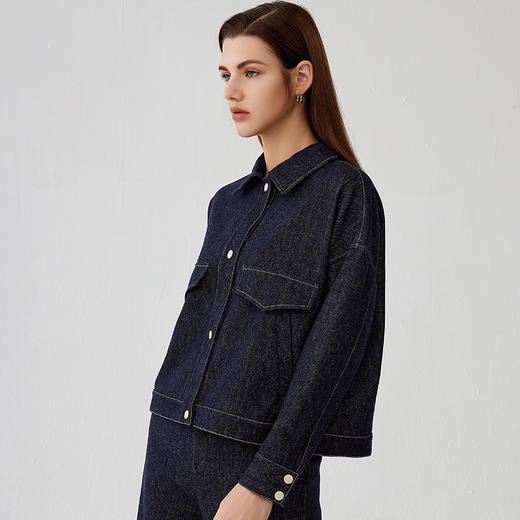 【女士牛仔外套】23年秋冬新品女士纯羊毛仿牛仔面料短款外套 商品图2