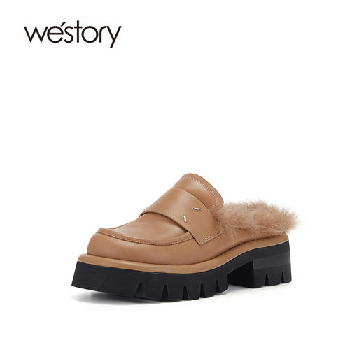 westory秋季新品英伦包头半拖懒人小众设计师真皮平底鞋W23CM73671 商品图2