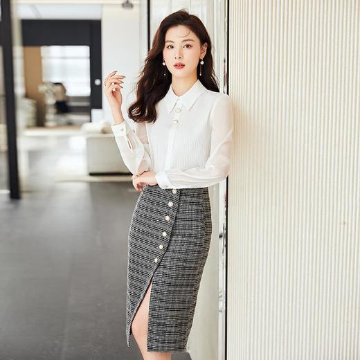 娜璐多 翻领衬衫套装女2022年秋季新款甜美气质别致小衫百搭半身裙两件套 商品图1