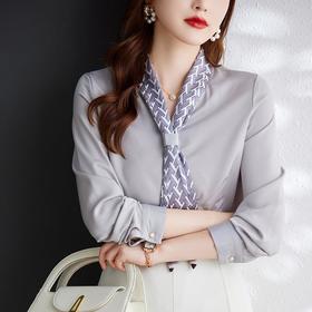 娜璐多 2023秋季新款长袖通勤女式衬衫设计小众时尚气质领巾内搭上衣女