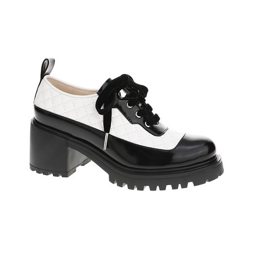 sheme进口牛皮搭配撞色格菱纹车线时尚帅气女士系带乐福鞋可定制 商品图4