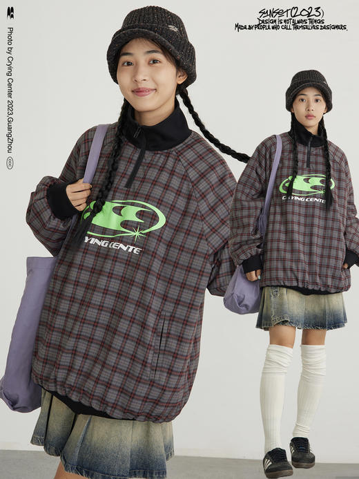 CryingCenter 撞色复古格纹高领棉服套头卫衣夹克 哭喊中心 商品图2