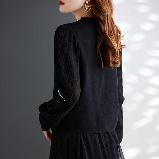 娜璐多 温柔风荷叶边女式针织衫2023初秋新款设计感时尚气质长袖上衣女 商品图3