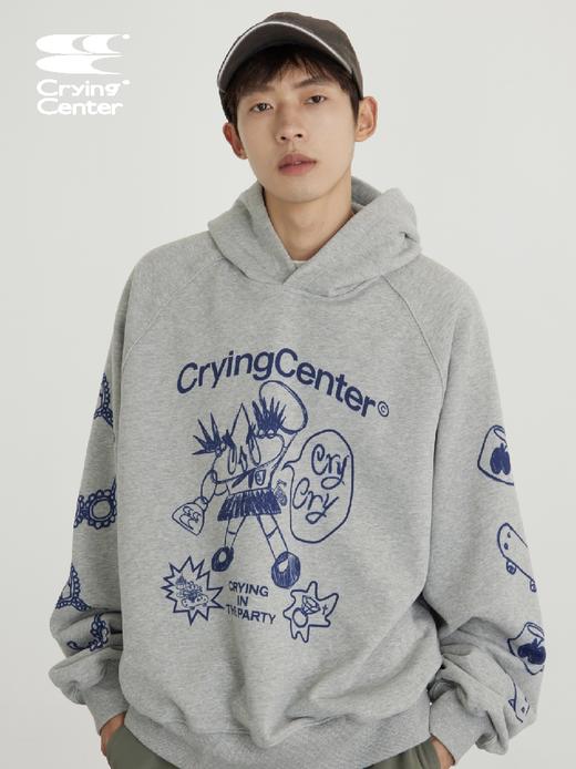 CryingCenter 手绘泪仔花灰色卫衣趣味休闲宽松百搭 哭喊中心 商品图4