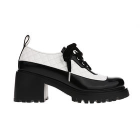 sheme进口牛皮搭配撞色格菱纹车线时尚帅气女士系带乐福鞋可定制