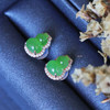 18K玫瑰金和田玉（碧玉）葫芦满钻耳饰/单面葫芦6*8mm/苹果绿 商品缩略图1