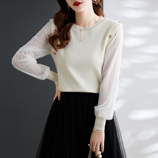 娜璐多 蕾丝拼接针织衫女早秋新款2023时尚气质内搭打底上衣女设计感小众 商品图2