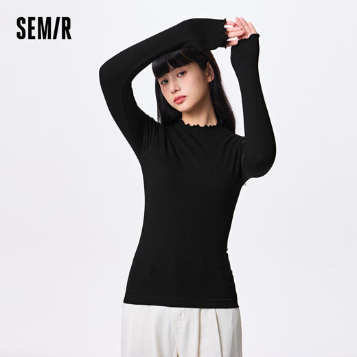 森马内衣女士半高领修身上衣时尚无缝一体弹力舒适打底衣 商品图0