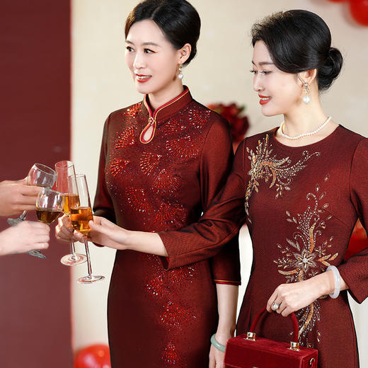 MLY秋季新款复古风宴会改良旗袍喜婆婆礼服裙一件 商品图3