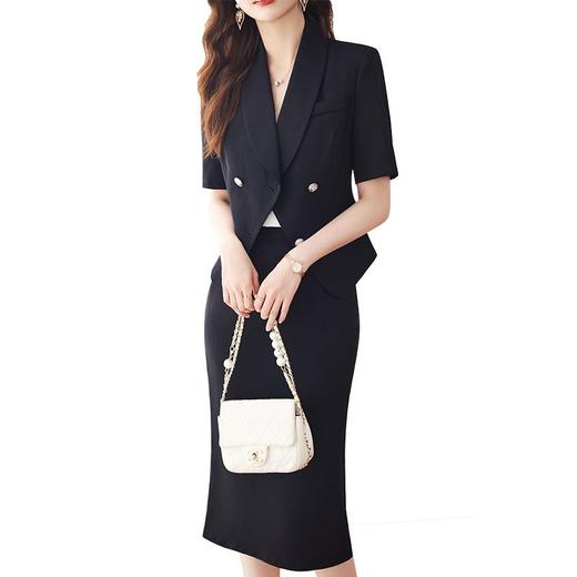 娜璐多 蓝色高级感法式气质套装女2023夏季新款短袖小西服中裙两件套短款 商品图4