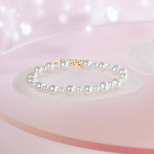 周六福黄18K金珍珠手链月悦柔光优雅时尚淡水珍珠手饰送女友官方 商品图2