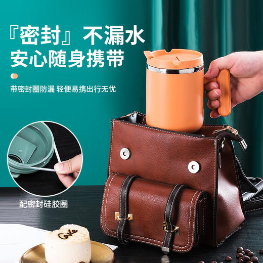 「三款配色！颜值派」304不锈钢水杯 双层隔热带盖咖啡杯成人学生大容量口杯礼品马克杯餐饮用具 商品图3