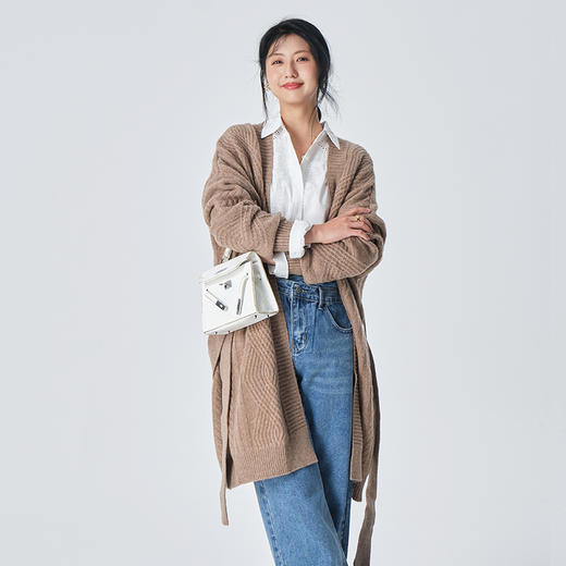 馥迦慵懒宽松绞花羊毛长开衫 NG-856 商品图1