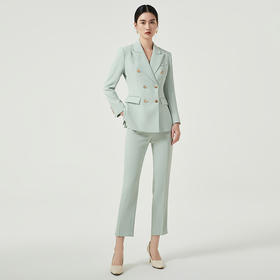 IWY/高端浅绿色西装外套女气质双排扣美容院职业装工作服通勤商务正装CP11385