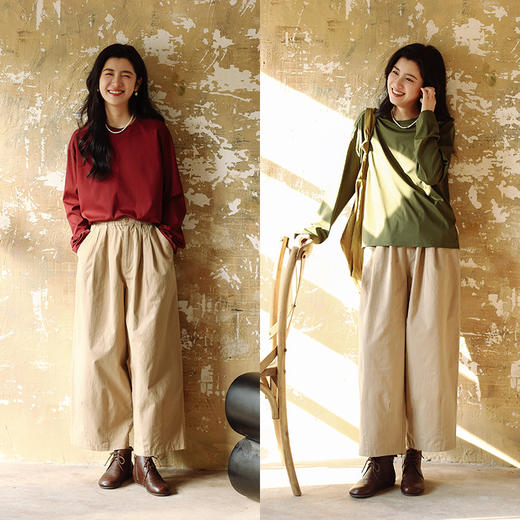 绽放650朵/2023秋季新款纯棉宽松九分裤文艺松紧腰茧型休闲裤 商品图2