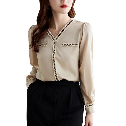 娜璐多 2023年春秋衬衣打底衫女百搭衬衫小香风V领时尚新潮别致显 商品图4