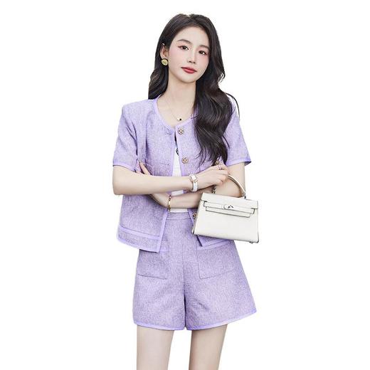 娜璐多 法式小香风西装外套2023年高端紫色气质小个子短款西服短裤两件套 商品图4