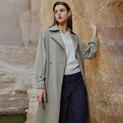 【女士风衣外套】23年秋冬新品女士中长款双排扣风衣时尚直筒外套 商品图2