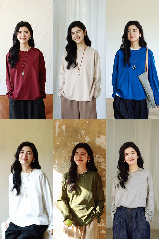 绽放713朵/666T恤匹马棉丝光工艺百搭打底衫圆领宽松减龄多色长袖 商品图5