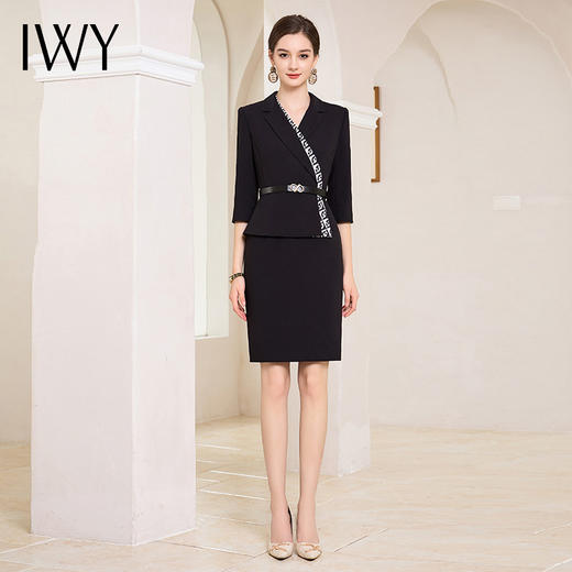 IWY/气质黑色西装连衣裙女初秋款七分袖绑带包臀裙售楼部工作服Q994 商品图0