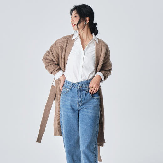 馥迦慵懒宽松绞花羊毛长开衫 NG-856 商品图5