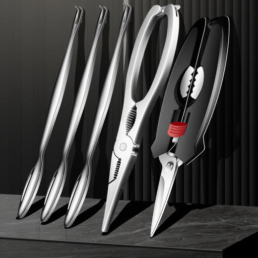 【吃蟹工具套装】吃蟹工具304不锈钢蟹钳家用加厚蟹针多用途蟹剪刀餐厅蟹八件套装 商品图0