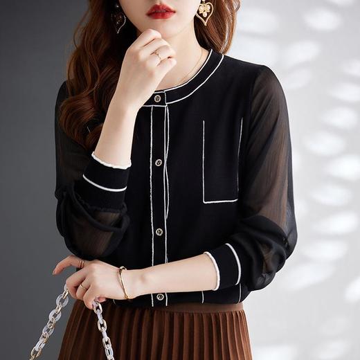 娜璐多 拼接撞色女式针织衫小香风气质时尚上衣女2023初秋新款设计感百搭 商品图2