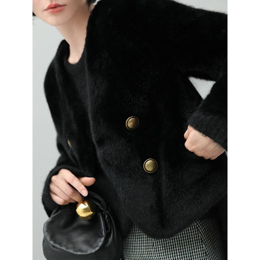 COCOBELLA高奢质感气质丰盈环保皮草冬裸领短款毛绒外套WL57A 商品图1