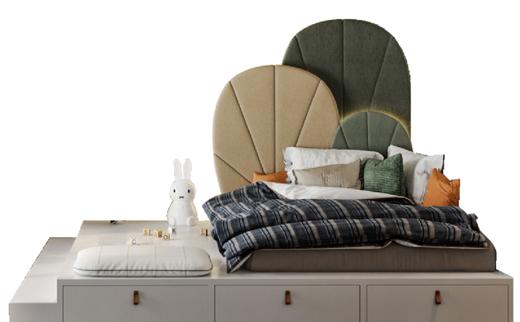 晨熙园儿童房磨砂真皮软包实木多层板床 商品图0