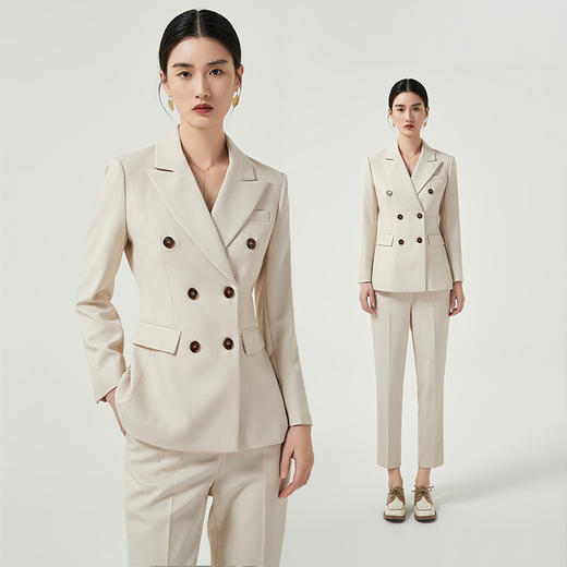 IWY/高级感杏色西装套装女2023新款通勤职业装气质女神范主持西服正装C12353+P12312 商品图4