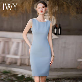 IWY/法曼努气质蓝色无袖连衣裙女时尚西服内搭职业裙新款百搭裙Q889