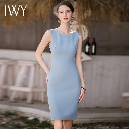 IWY/法曼努气质蓝色无袖连衣裙女时尚西服内搭职业裙新款百搭裙Q889 商品图0