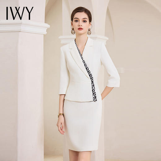 IWY/高级感白色连衣裙假两件西装工作服秋季新款收腰七分袖职业裙Q994 商品图0