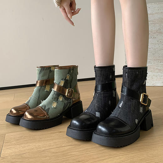 时尚个性，牛仔风潮甜酷厚底辣妹短靴QQJ-JZ-979 商品图12