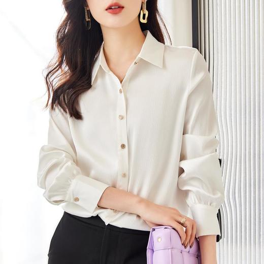 娜璐多 高级感时尚纯色衬衫女2023年早秋新款休闲打底衫搭配半身裙两件套 商品图3